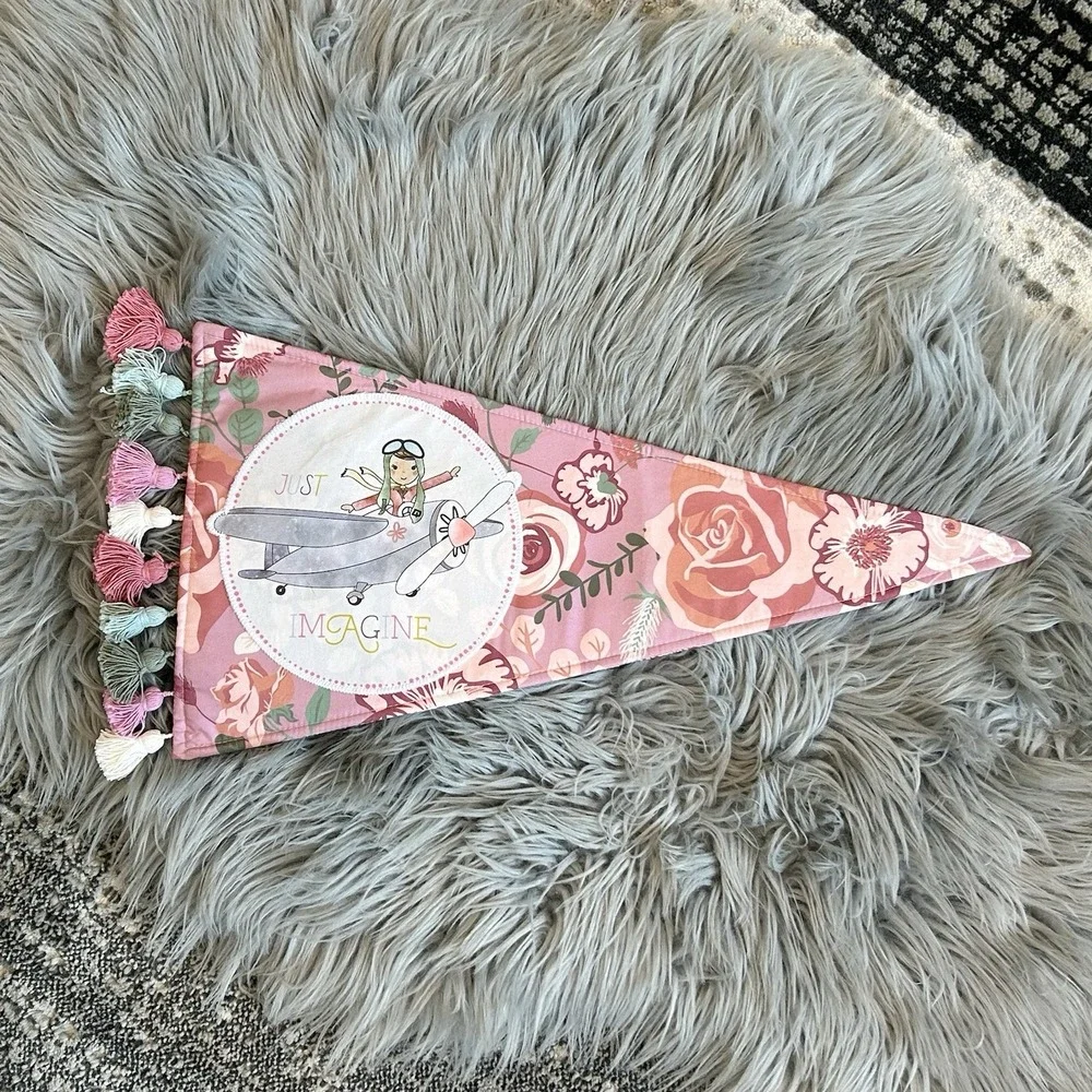 Matilda‎ Jane Imagine Pennant Banner Tassels Plane Girl Pink Green Floral